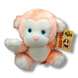 Vintage Russ Berrie Luv-Pet Mookey Plush Monkey Peach White 8" NEW With Tags